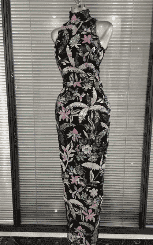 Sheryl Off Shoulder Floral Embroidered Bodycon Long Dress