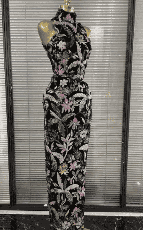 Sheryl Off Shoulder Floral Embroidered Bodycon Long Dress