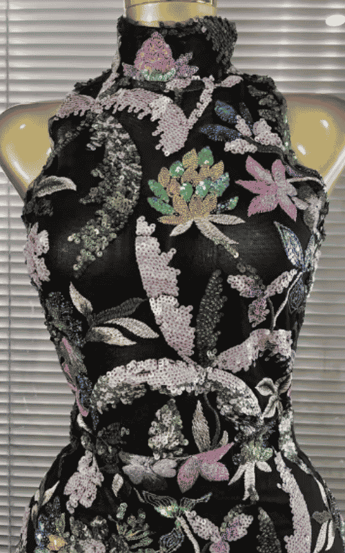 Sheryl Off Shoulder Floral Embroidered Bodycon Long Dress