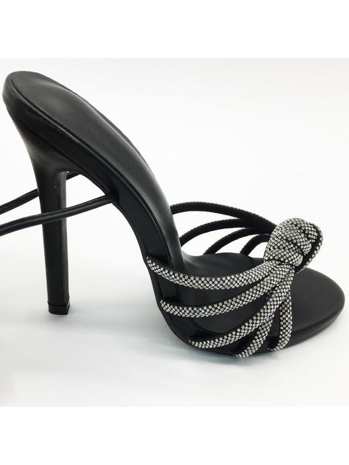 Shiny Rhinestones Tie-wrap Pointed High Heels