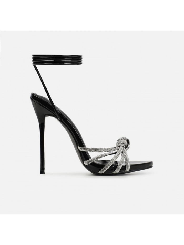 Shiny Rhinestones Tie-wrap Pointed High Heels