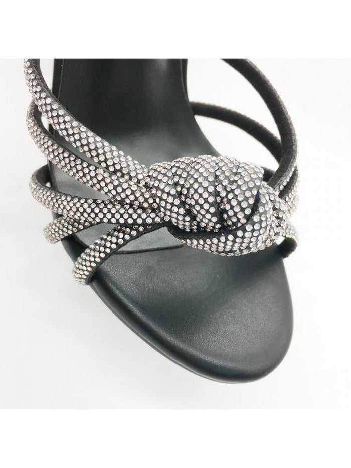 Shiny Rhinestones Tie-wrap Pointed High Heels