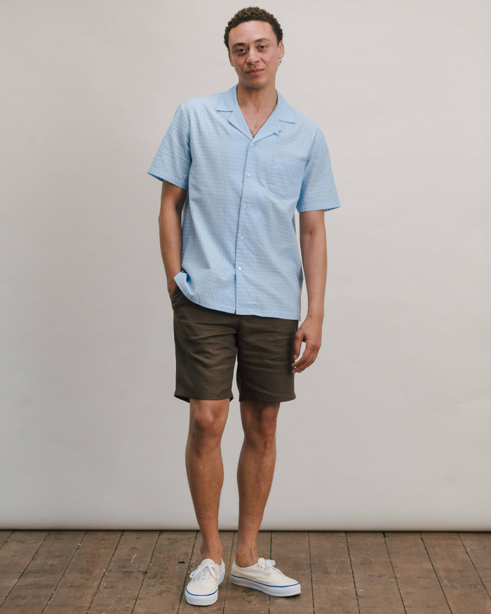 Sky Blue Square Stitch Cuban Shirt