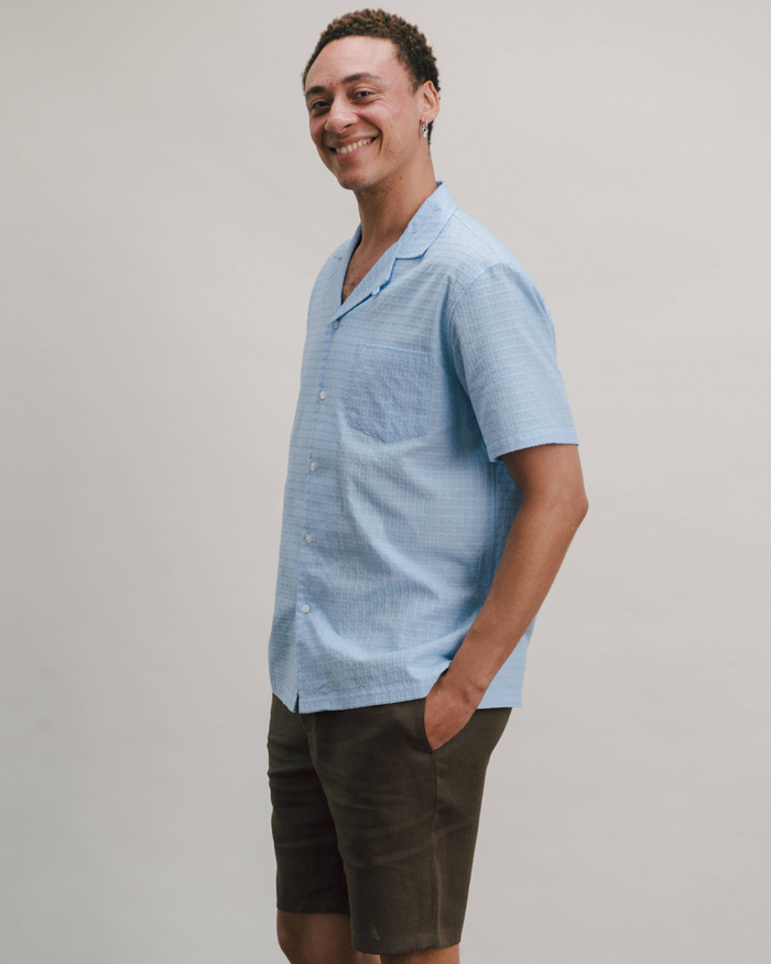 Sky Blue Square Stitch Cuban Shirt