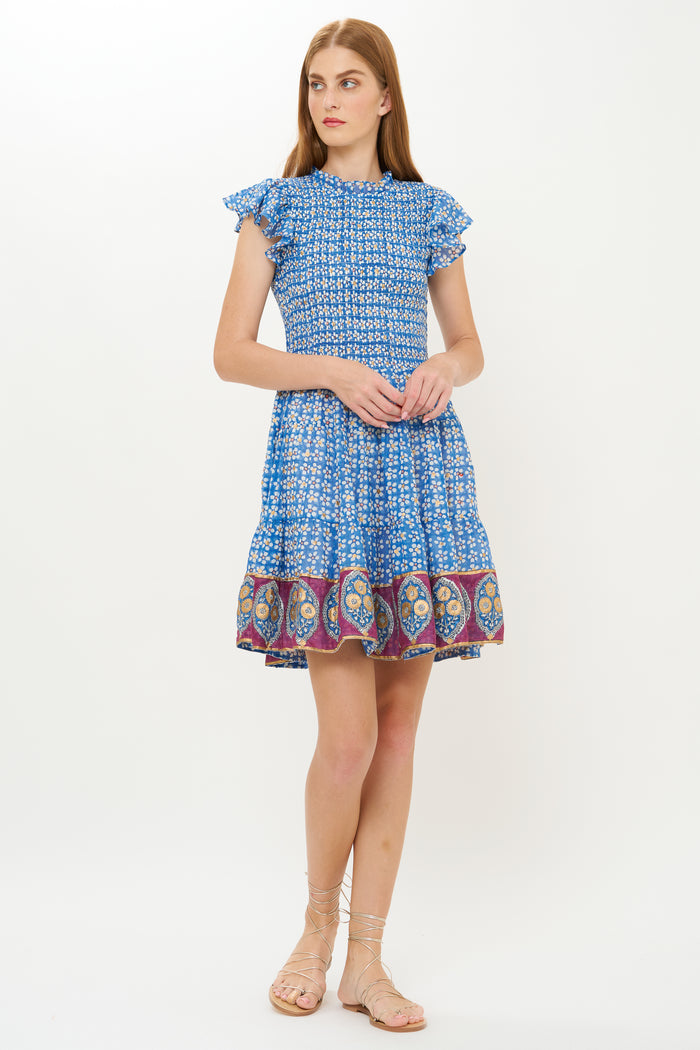 Smocked Flirty Short- Aster Blue