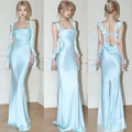 Spaghetti strap Floor-length Sleeveless Light Sky Blue Prom Dresses