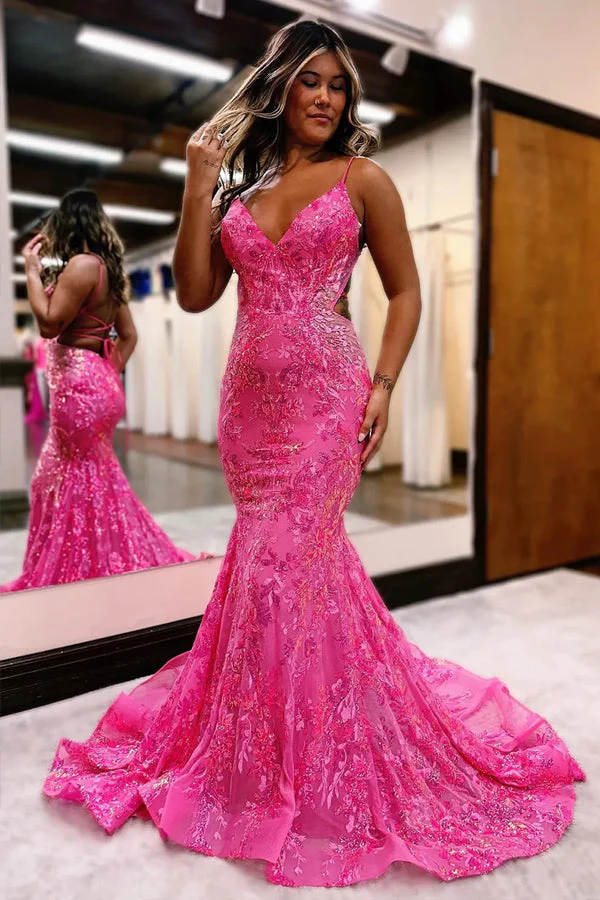 Sparkly Mermaid Spaghetti Straps Blue Prom Dress with Sequined