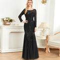 Sparkly Sequins Evening Dress Long Sleeves Wedding Party Maxi Dress - Rosymae
