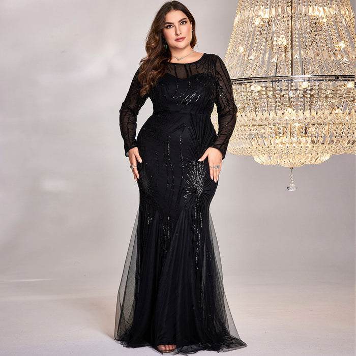Sparkly Sequins Evening Dress Long Sleeves Wedding Party Maxi Dress - Rosymae