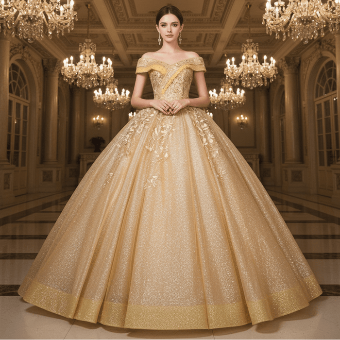 Sparky Off The Shoulder Ball Gown Lace Applique Quinceanera Dresses - Rosymae
