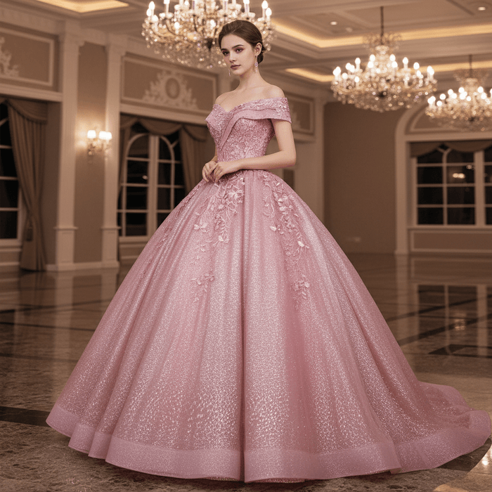 Sparky Off The Shoulder Ball Gown Lace Applique Quinceanera Dresses - Rosymae