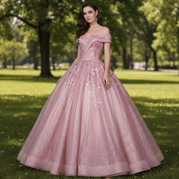 Sparky Off The Shoulder Ball Gown Lace Applique Quinceanera Dresses - Rosymae