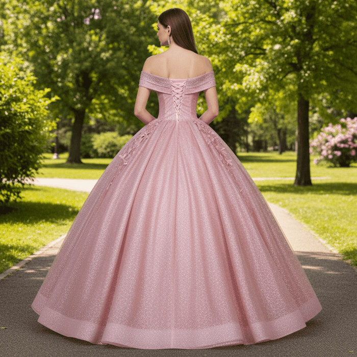 Sparky Off The Shoulder Ball Gown Lace Applique Quinceanera Dresses - Rosymae