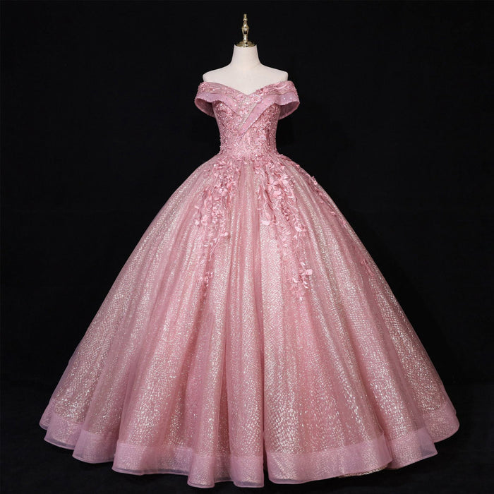 Sparky Off The Shoulder Ball Gown Lace Applique Quinceanera Dresses - Rosymae
