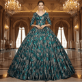 Sparky Sequins Half Sleeves Ball Gown Floor Length Quinceanera Dresses - Rosymae