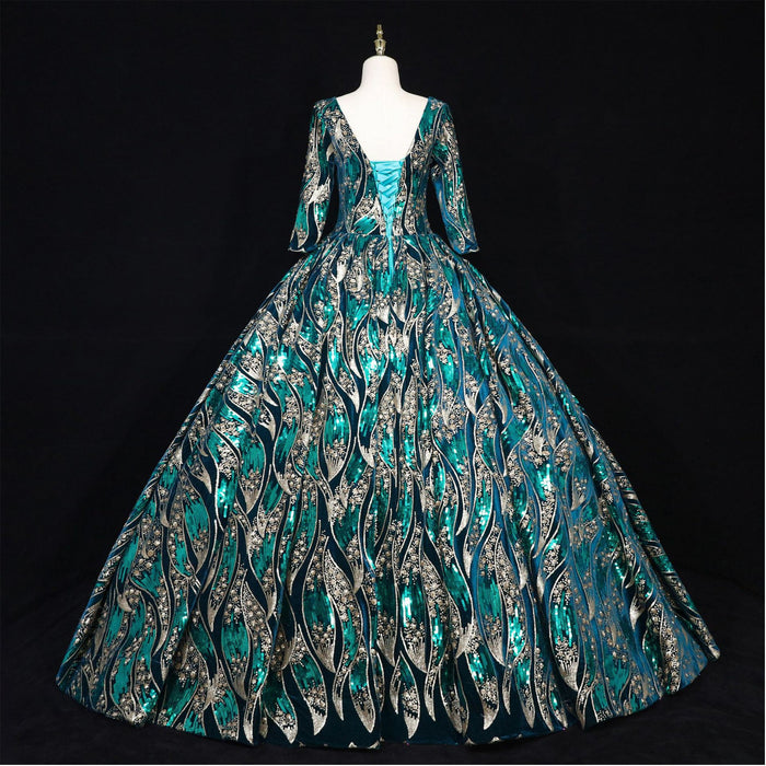 Sparky Sequins Half Sleeves Ball Gown Floor Length Quinceanera Dresses - Rosymae