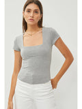square neck short sleeve top heather grey
