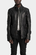Standing collar double pocket leather jacket