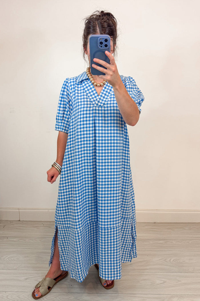 umgee blue gingham dress