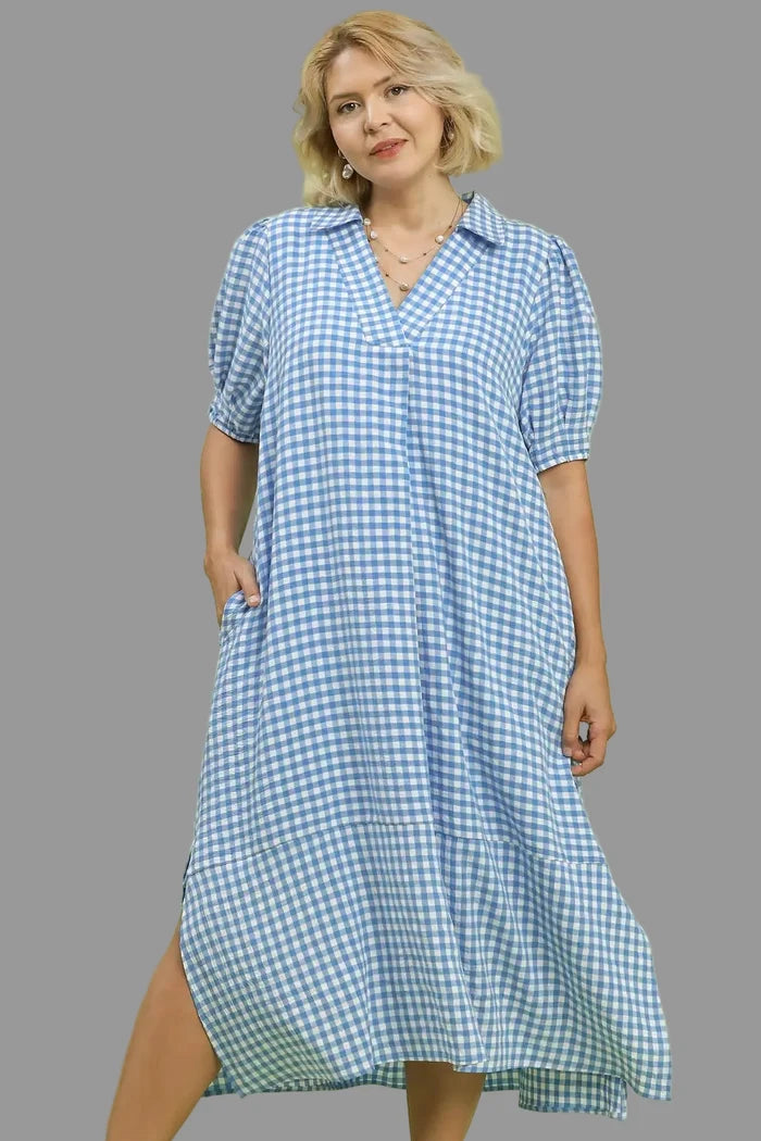 women's plus sizes umgee blue gingham dress