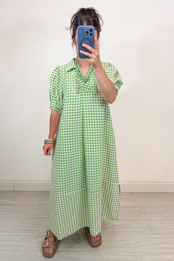umgee gingham green midi dress