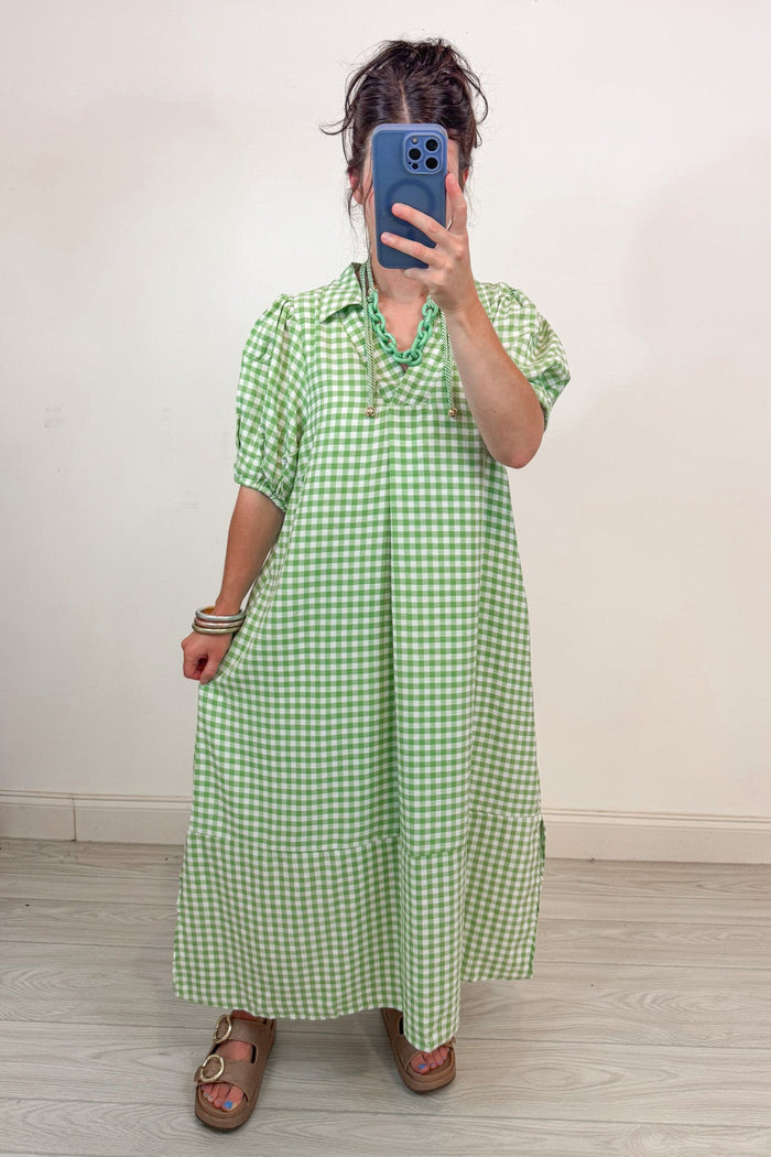 umgee gingham green maxi dress