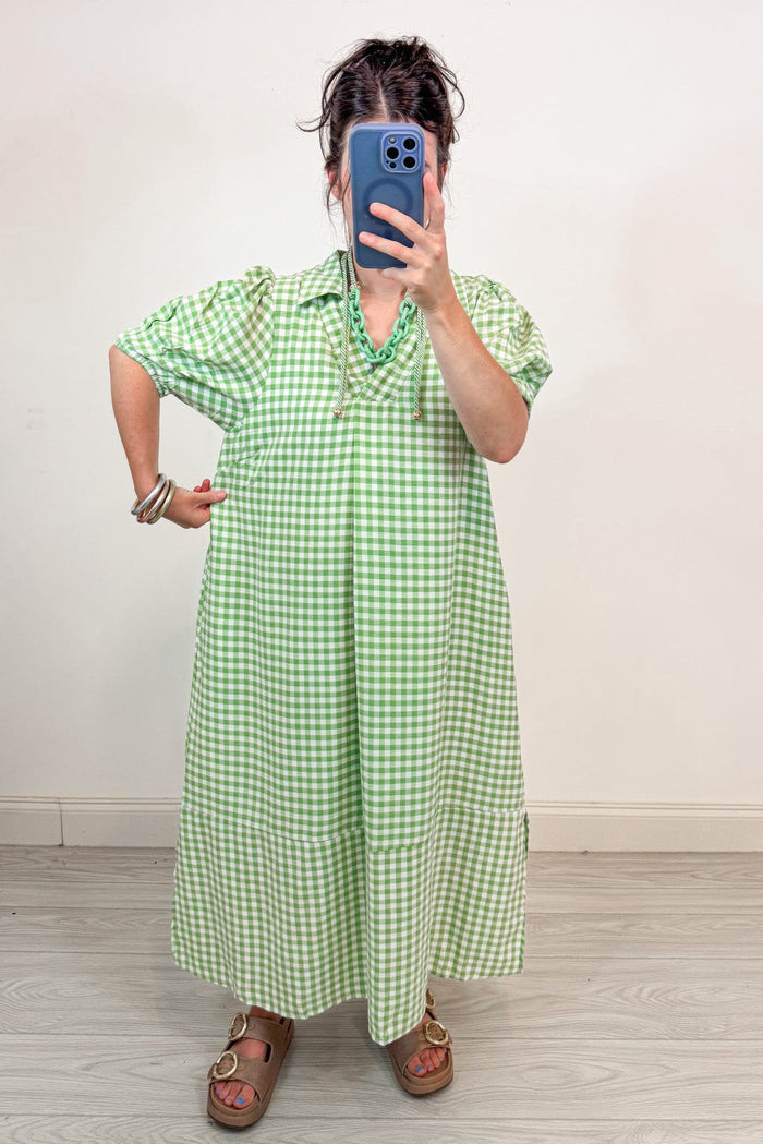 umgee gingham green midi dress very relaxed fit