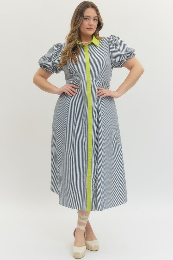 Women's plus size navy striped midi dress