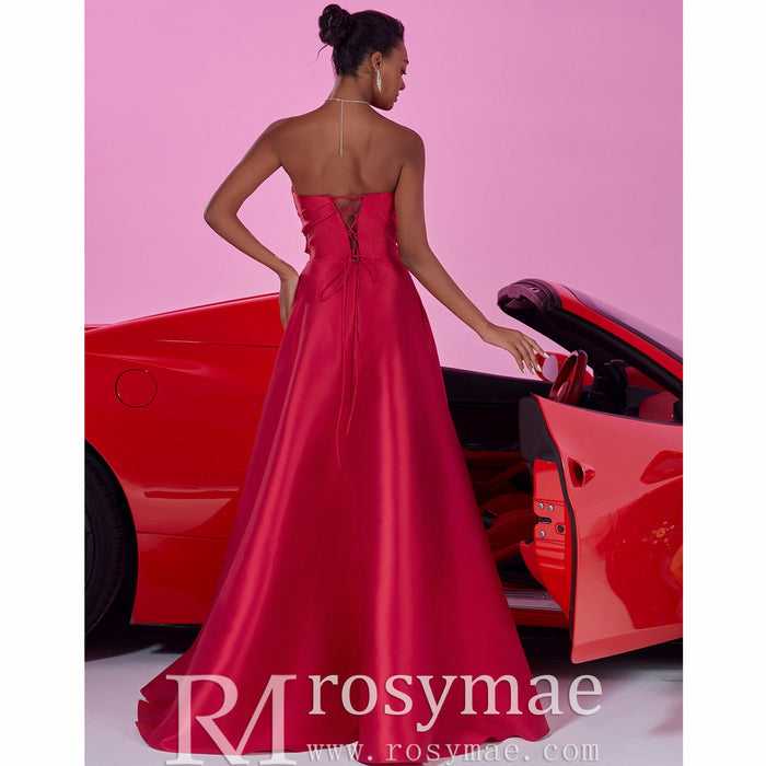 Stunning A-line Strapless Sweetheart Long Prom Dress with Leg Slit - Rosymae