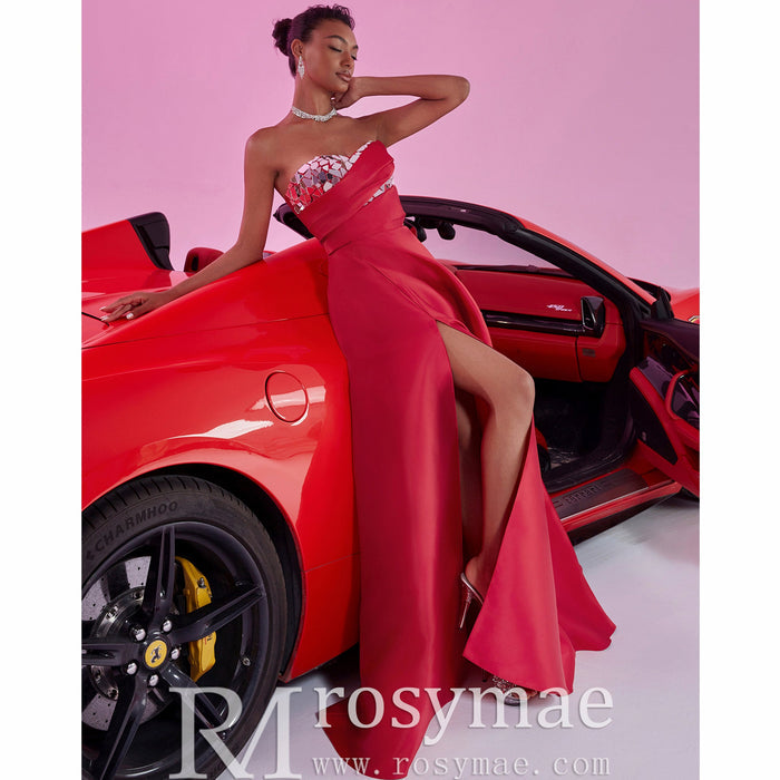 Stunning A-line Strapless Sweetheart Long Prom Dress with Leg Slit - Rosymae