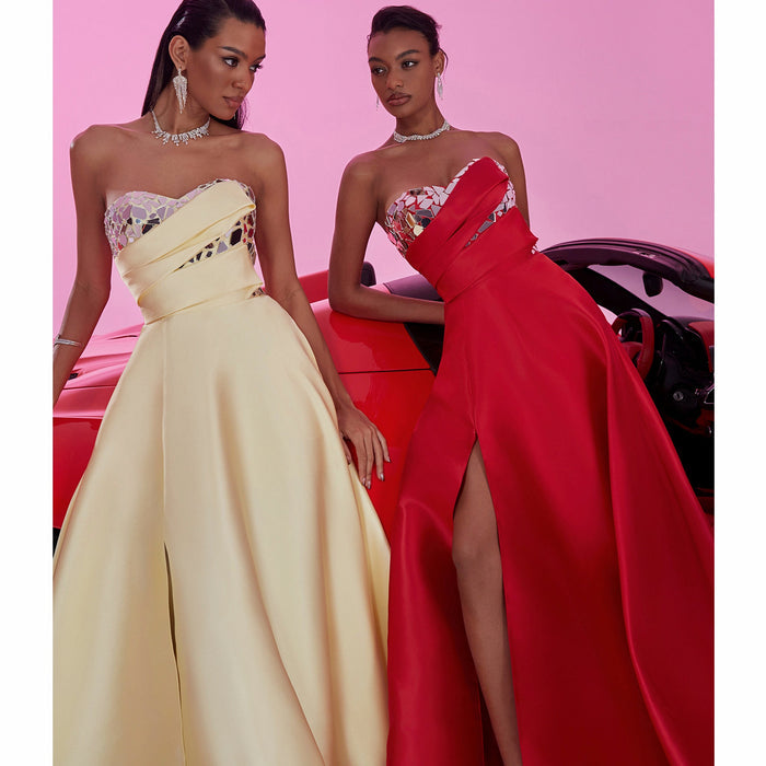 Stunning A-line Strapless Sweetheart Long Prom Dress with Leg Slit - Rosymae
