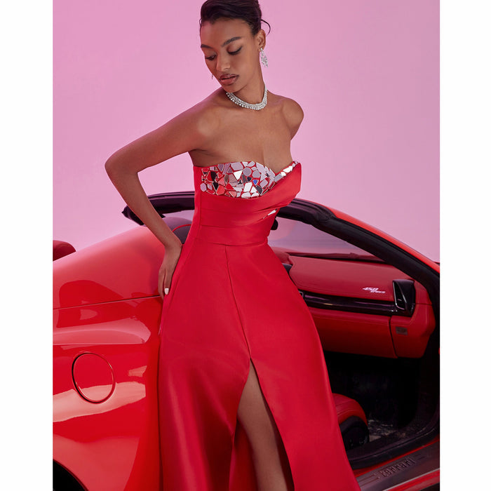 Stunning A-line Strapless Sweetheart Long Prom Dress with Leg Slit - Rosymae