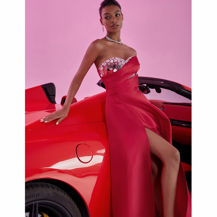 Stunning A-line Strapless Sweetheart Long Prom Dress with Leg Slit - Rosymae