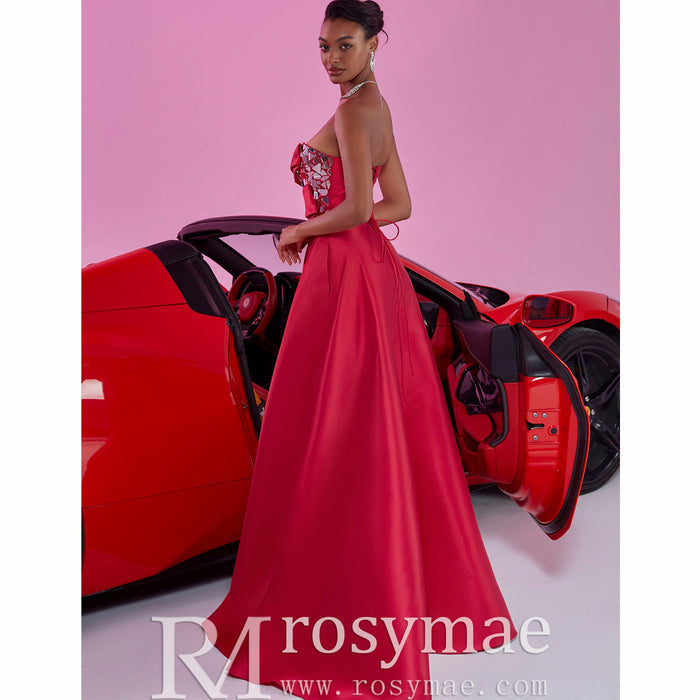 Stunning A-line Strapless Sweetheart Long Prom Dress with Leg Slit - Rosymae