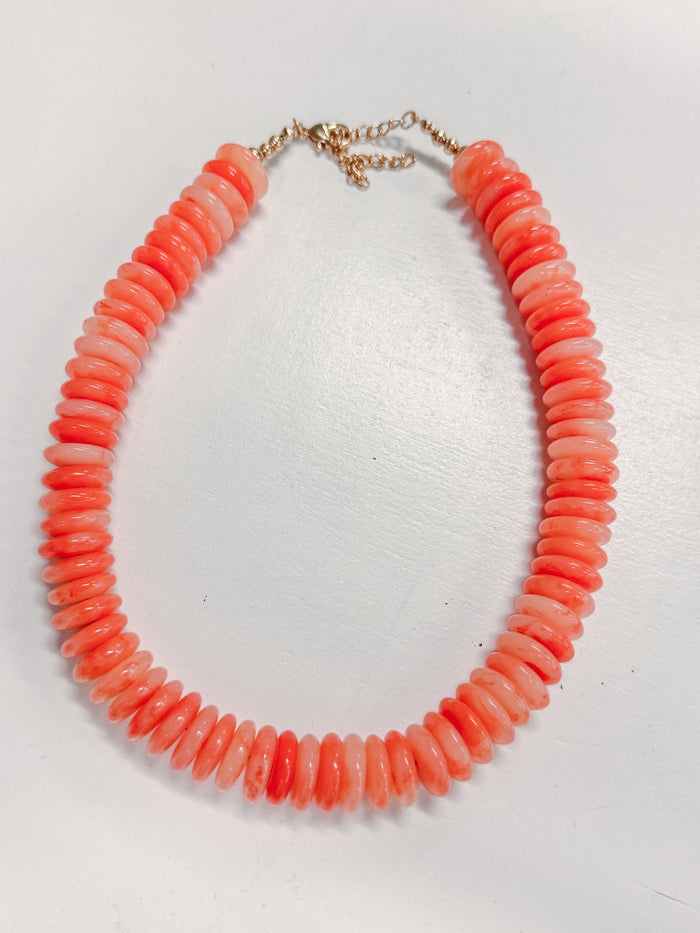 Stylish Rondelle Disk Beaded Coral Necklace