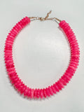 rondelle disk beaded necklace hot pink