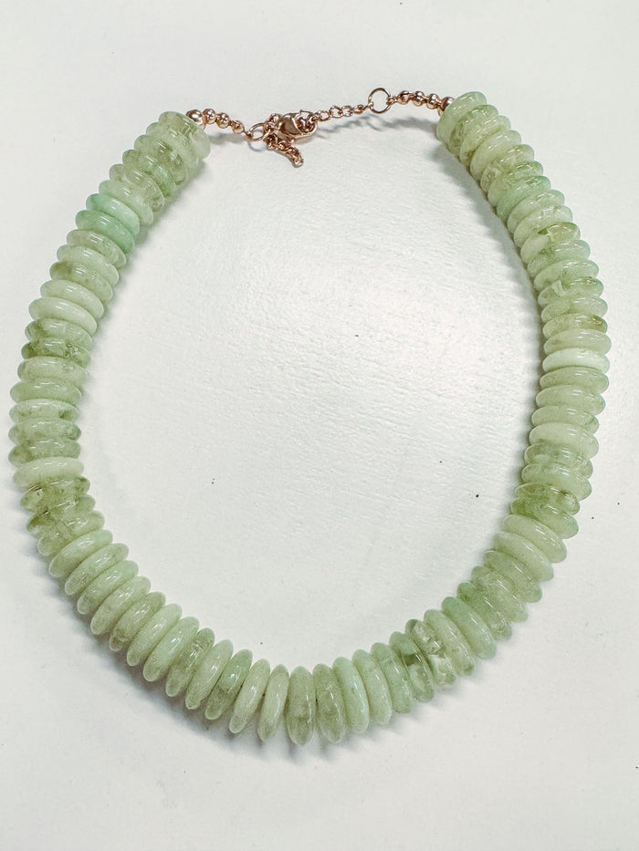 rondelle disk beaded necklace sage green