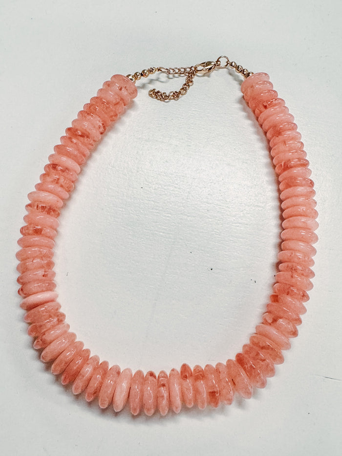 rondelle disk beaded necklace salmon pink