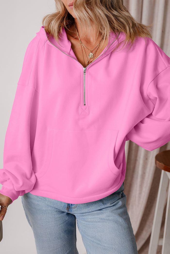 Sweat à capuche ample avec demi-fermeture éclair et poches kangourou doublé polaire Bonbon