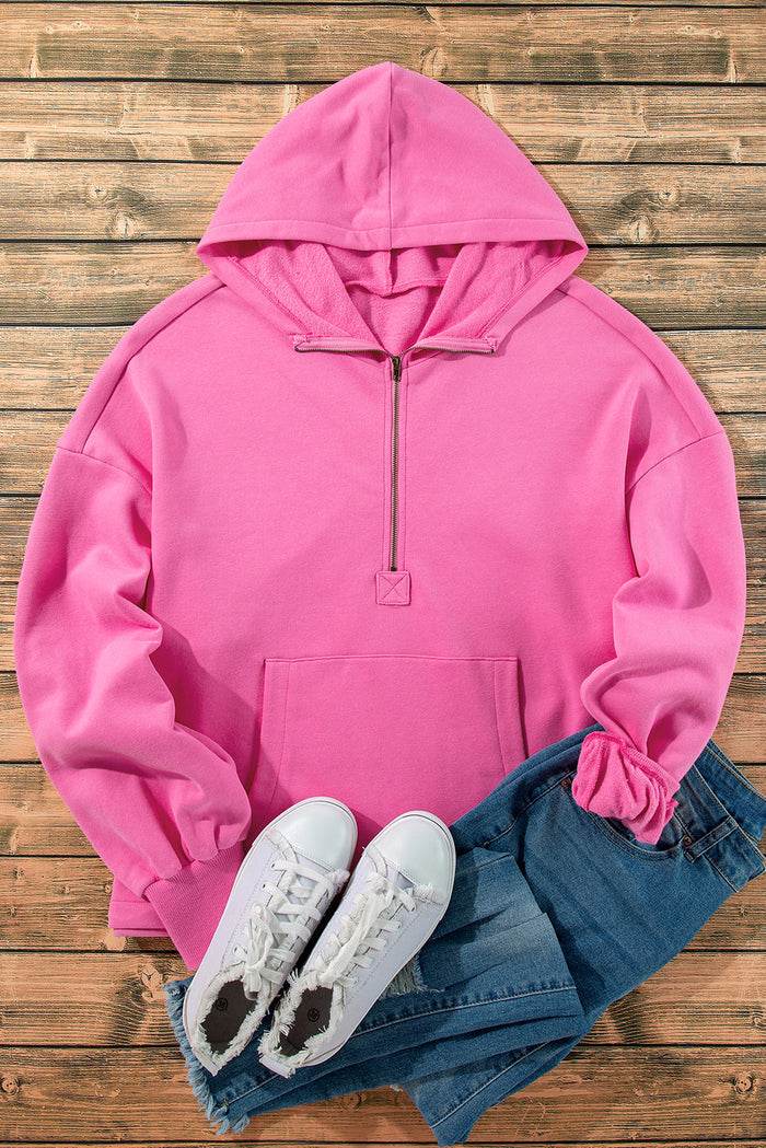 Sweat à capuche ample avec demi-fermeture éclair et poches kangourou doublé polaire Bonbon