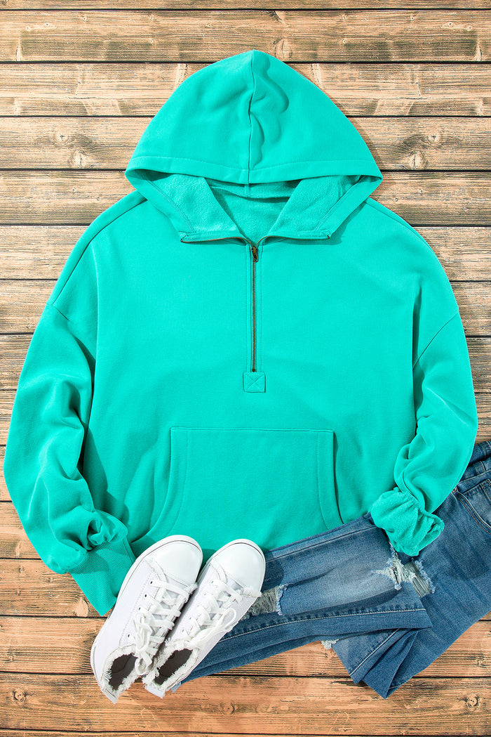 Sweat à capuche ample bleu Aruba doublé en polaire avec demi-fermeture éclair et poches kangourou