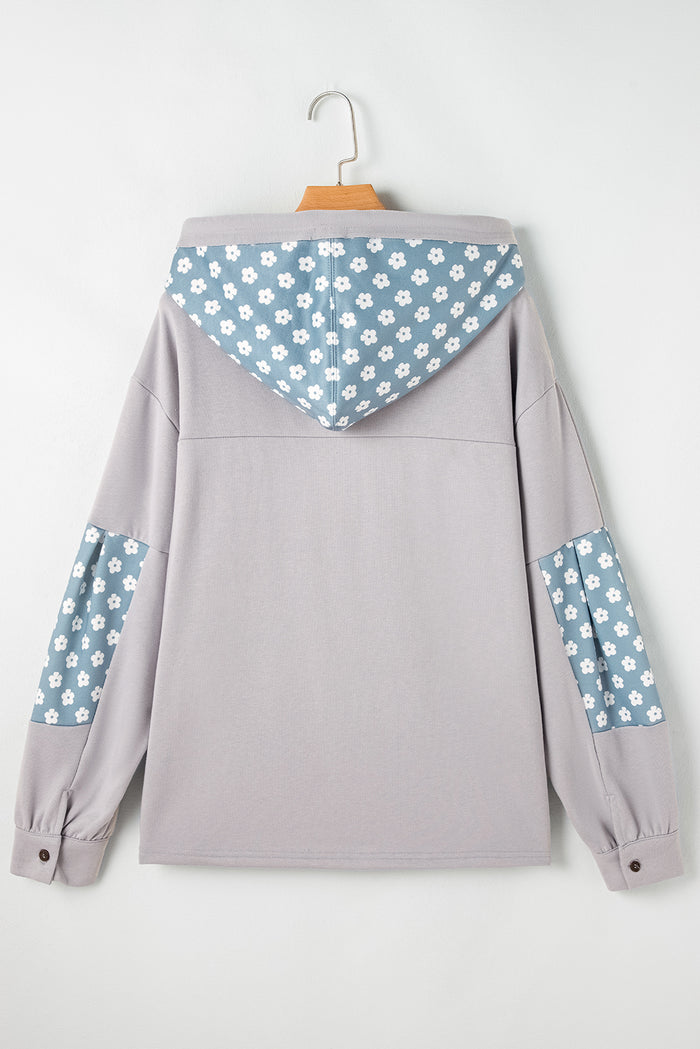 Sweat à capuche avec cordon de serrage à motif d'étoile et patchwork floral Beau Blue