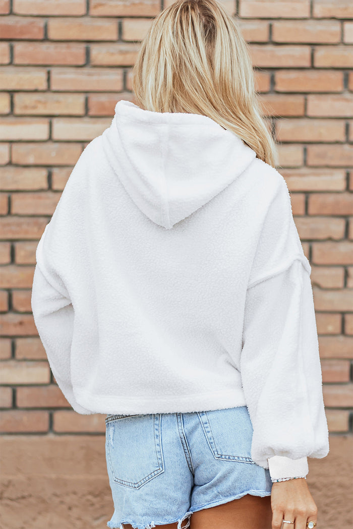 Sweat à capuche blanc en polaire sherpa à épaules tombantes
