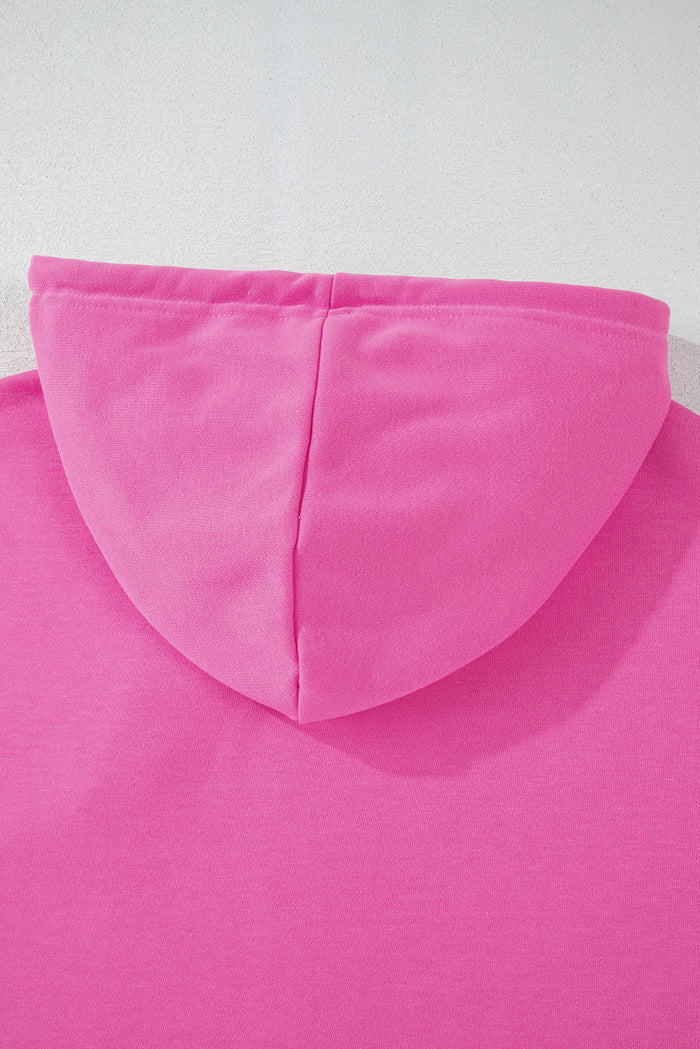 Sweat à capuche court à cordon de serrage uni rose *