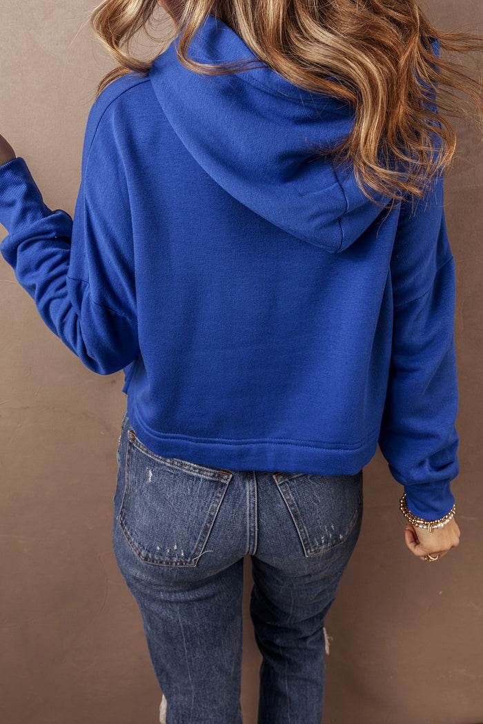 Sweat à capuche court bleu foncé à épaules tombantes *