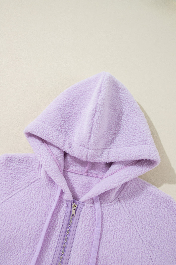 Sweat à capuche pelucheux avec poche plaquée et cordon de serrage Lavendula