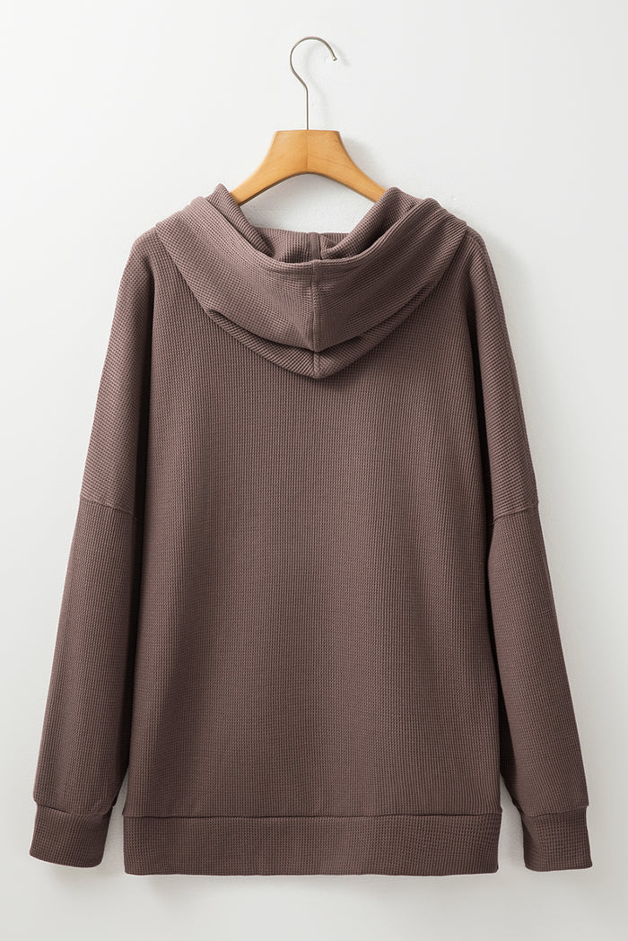Sweat à capuche surdimensionné haut bas doublé en polaire en tricot gaufré café