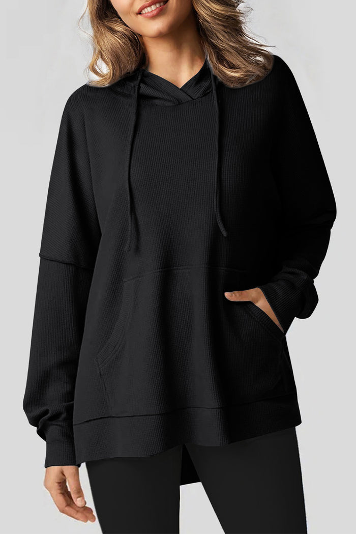 Sweat à capuche surdimensionné noir en tricot gaufré doublé de polaire