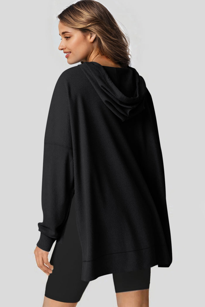 Sweat à capuche surdimensionné noir en tricot gaufré doublé de polaire