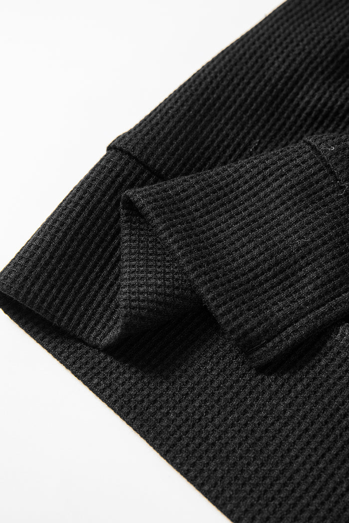 Sweat à capuche surdimensionné noir en tricot gaufré doublé de polaire